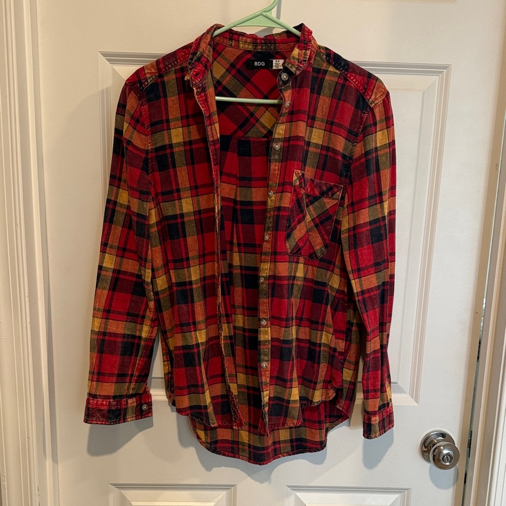 BDG Red and Yellow Plaid Women's Button Down Shirt